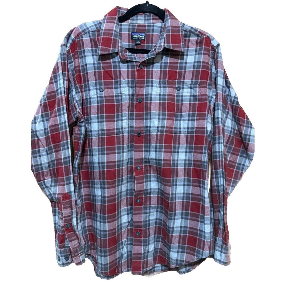 Patagonia Red/Gray  Men's Organic Cotton Plaid‎ Button Up Size Medium